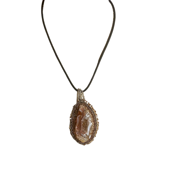 Handmade Jewelry - Handmade Brown Agate Beaded – One-of-a-Kind Pendant